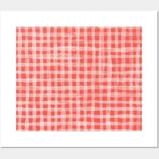 Coral gingham textured stripes Posters and Art